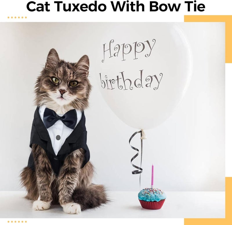 DENTRUN Cat Tuxedo Outfit, Sphynx Cat Costume Formal Suit with Bow Tie, Stylish Cat Shirt Fashion Apparel Fancy Clothes, Kitten Formal Attire Wedding Onesie Costume for Cats Only - Image 3
